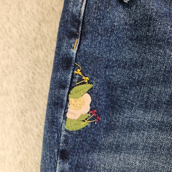 Judy Blue Jeans Womens 27 Blue Floral Embroidered High Rise Boyfriend Flowers - Picture 4 of 16